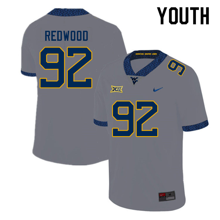 Youth #92 Asani Redwood West Virginia Mountaineers College Football Jerseys Sale-Gray - Click Image to Close